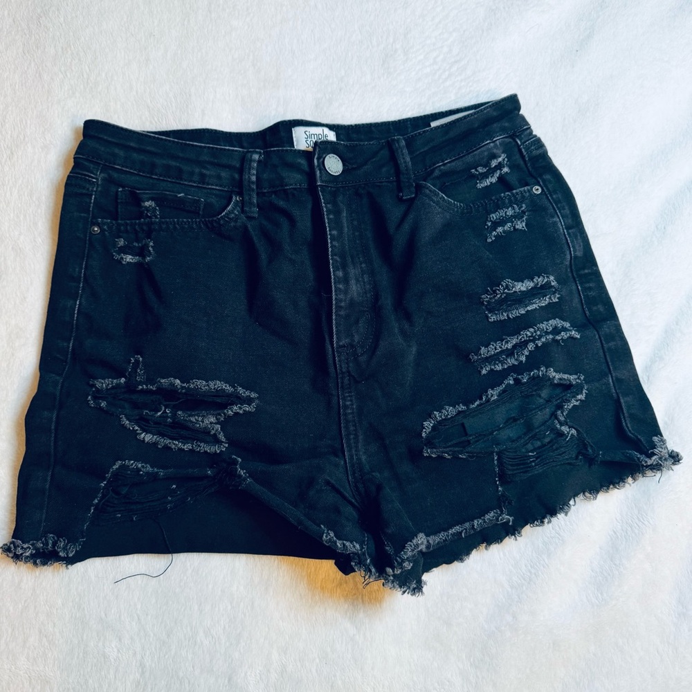 Edgy Black Distressed Denim Shorts